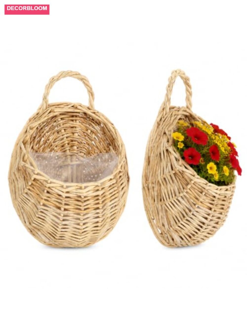 Handwoven Willow Wall Basket Set of 2 Flat Back Rattan Hanging Planter Boho